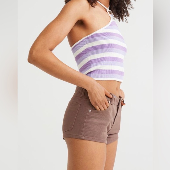 NWT H&M divided fitted shorts low waist fly zip size 10 color light brown - Picture 5 of 14